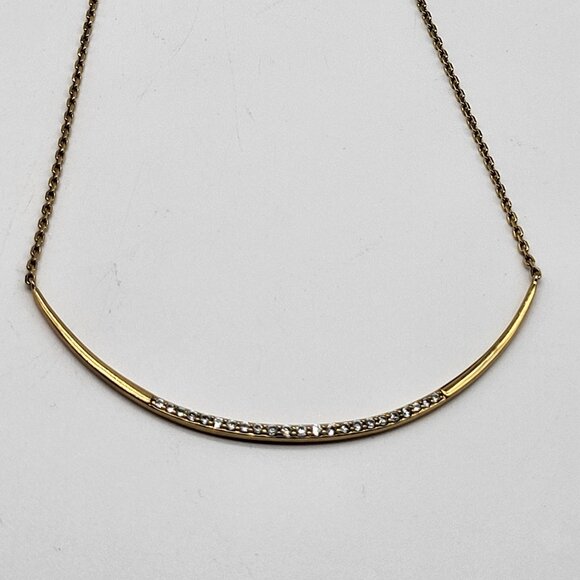 Stella & Dot Gold Tone Rhinestone Crescent Bar Pendant Necklace - Picture 2 of 12